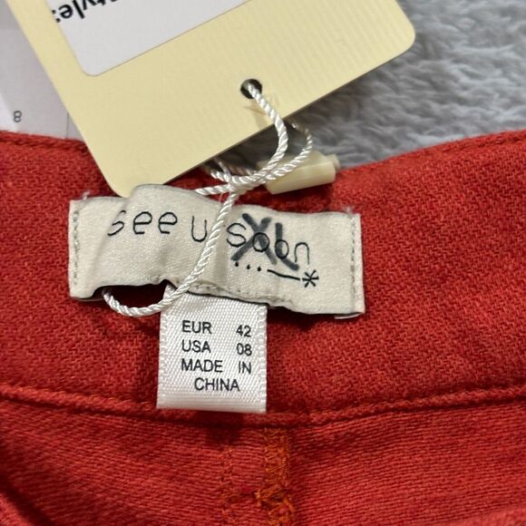 Anthropologie See U Soon Linen Blend Pants 42 (32W)  Wide Leg‎ Orange NWT Womens - Picture 3 of 11